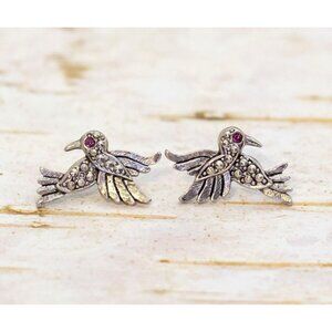Vintage Intricate Bird Purple Rhinestones Stud Earrings by Avon - BN1